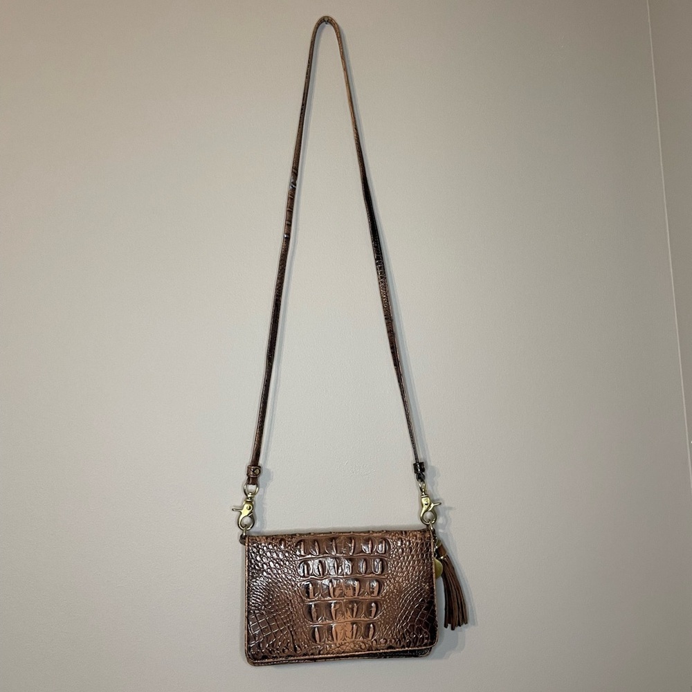 BRAHMIN Amelia Pecan Brown Leather Crossbody Wallet Bag